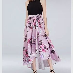 Chic Asymmetrical Floral Dress - Black and Pink
